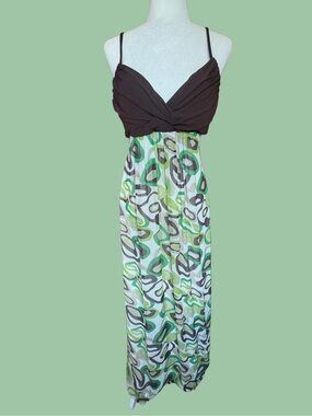 Roulette Brown and Green Patterned Maxi Dress